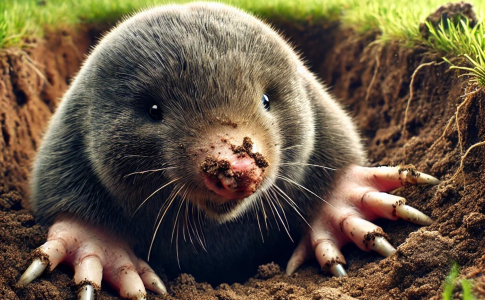Mole burrowing in a yard